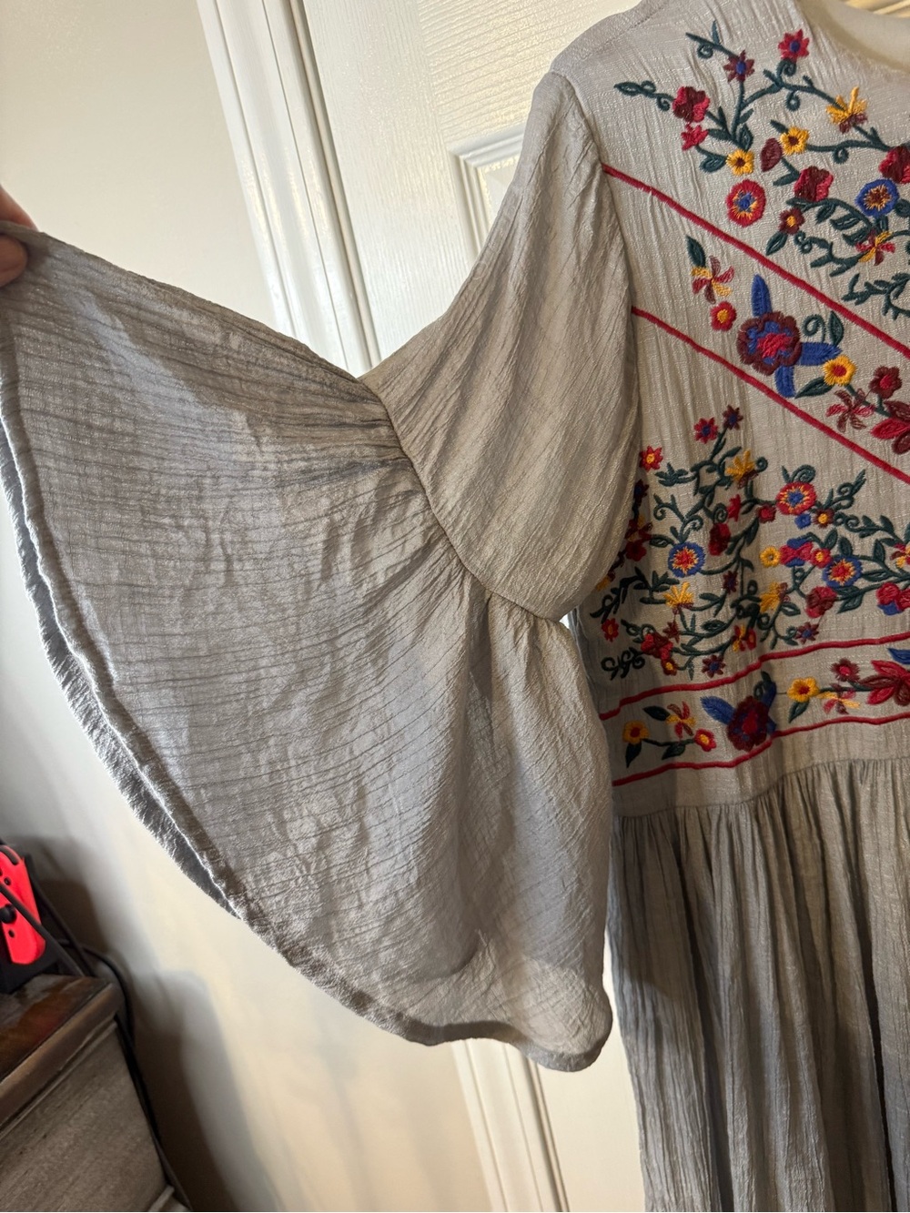 Umgee Light Gray Embroidered Boho Midi Dress - Picture 3 of 6